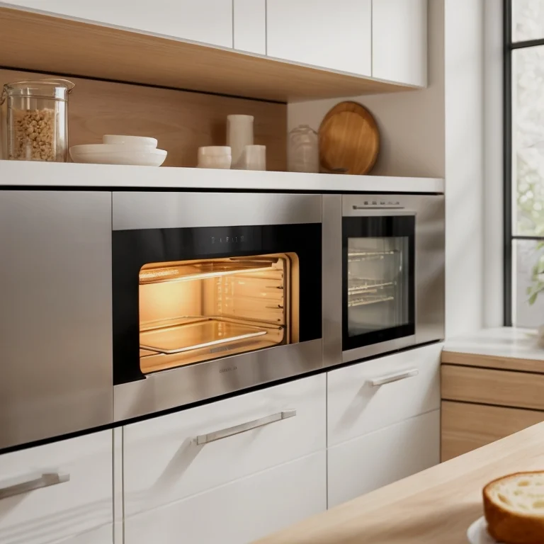 キッチンでAI制御オーブンを操作する様子